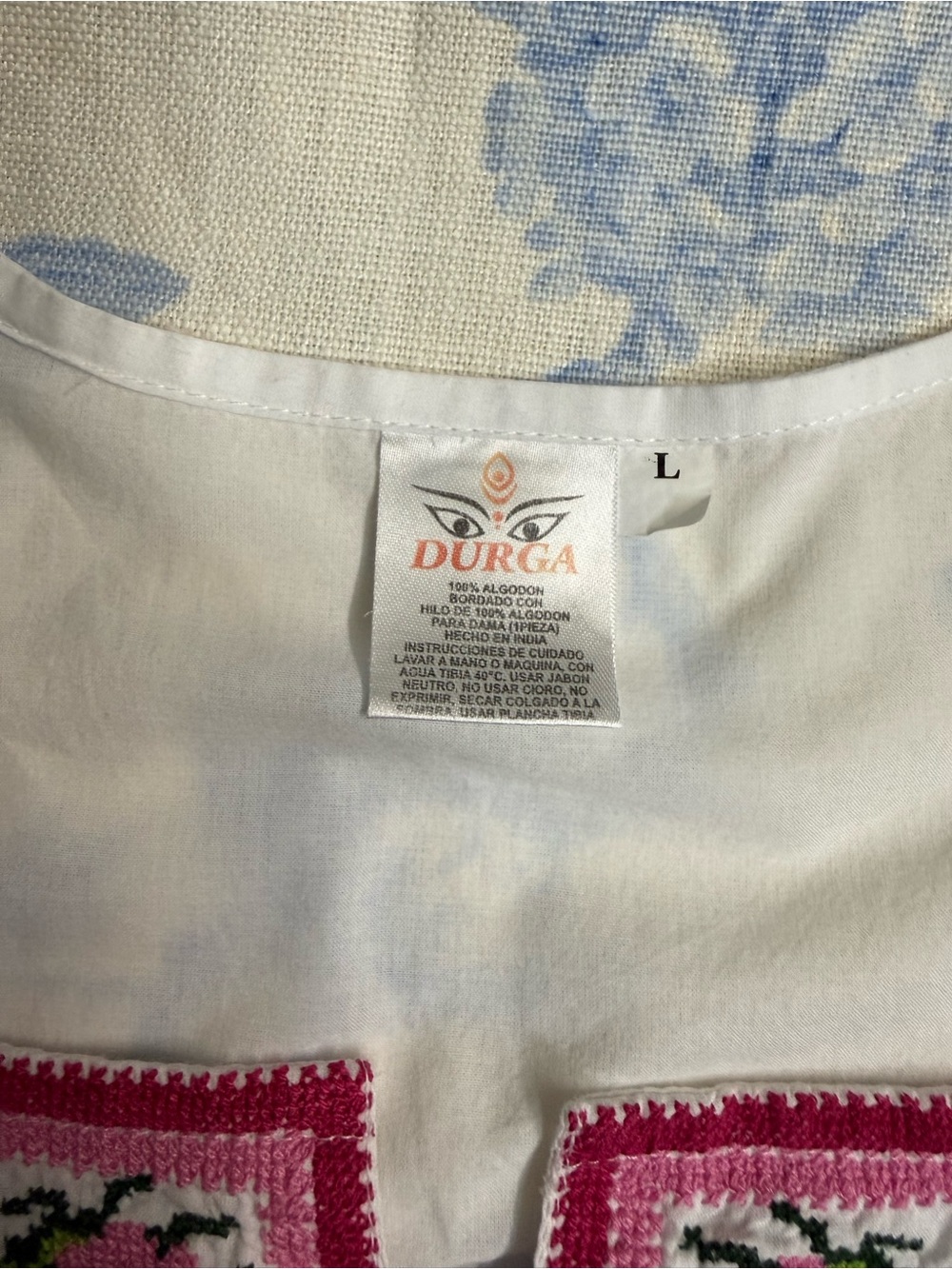 Embroidered Floral Cotton Tunic - White with Pink & Red Roses - Picture 5 of 5